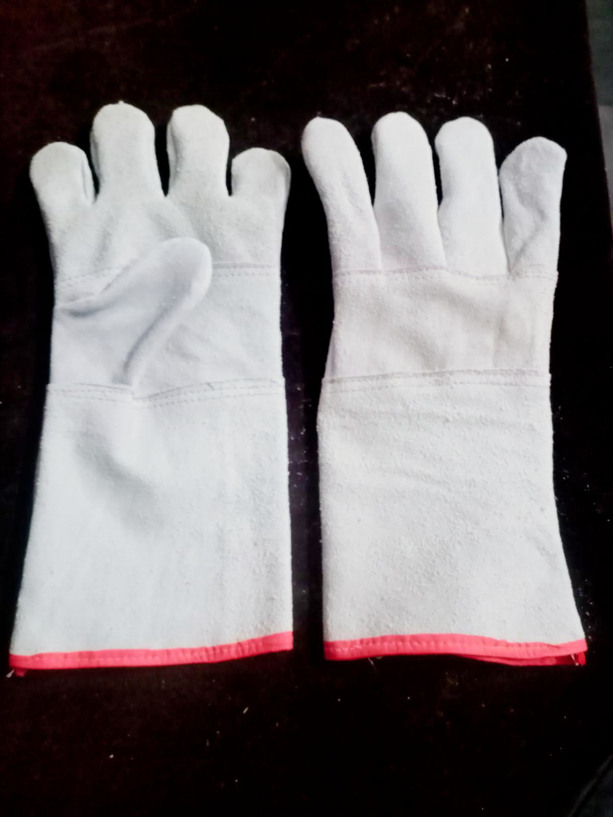 Split cow leather work gloves for industrial safety, construction, fabrication and mechanical work.